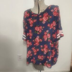 Joe Boxer Womens Blue Red Rose Stretch Long Sleeve Round Neck Size 3X